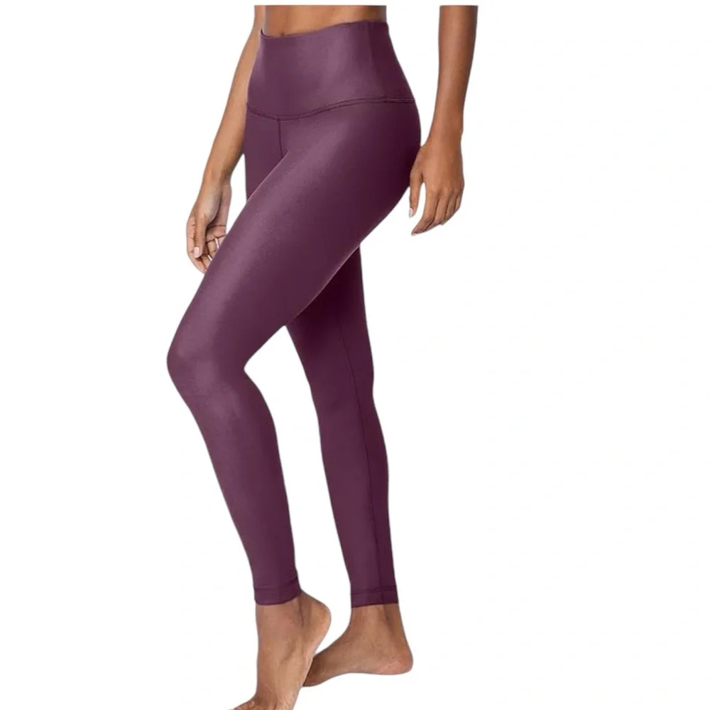 90 Degree High Waist High Shine Faux Leather Ankle Leggings, Purple, Large, NWT
